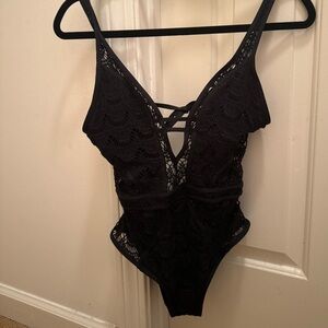 BECCA Women's Crochet Plunging One-Piece Keyhole Swimsuit